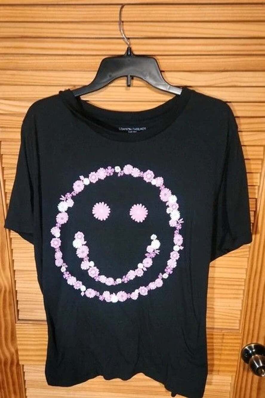 Y2k Grayson Threads Plus 4X Black Pink Floral Smiley Face Graphic Tee